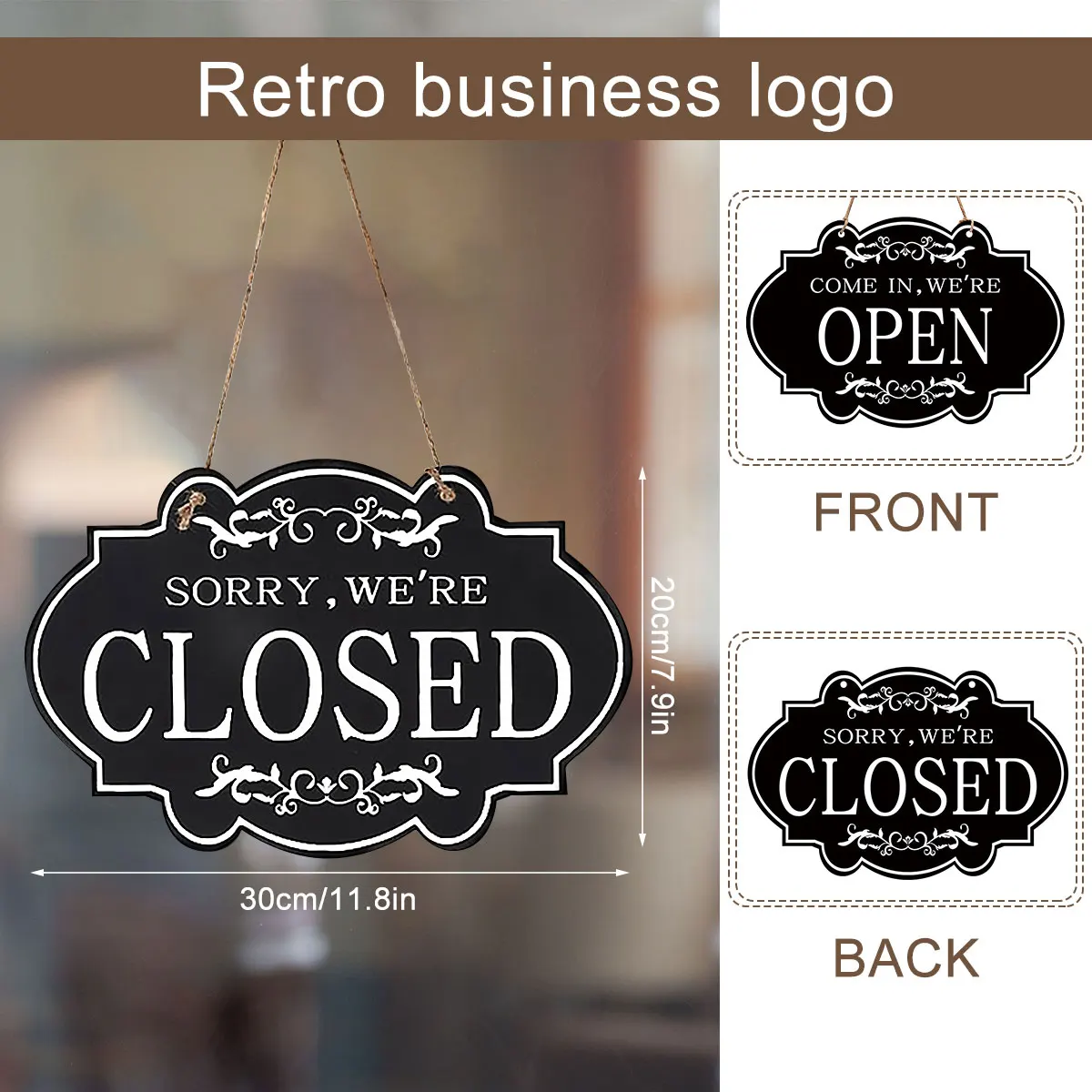 Open and Closed Business Sign Retro Wooden Stores Hanging Sign Waterproof Double Sided Reversible Business Sign for Door Window