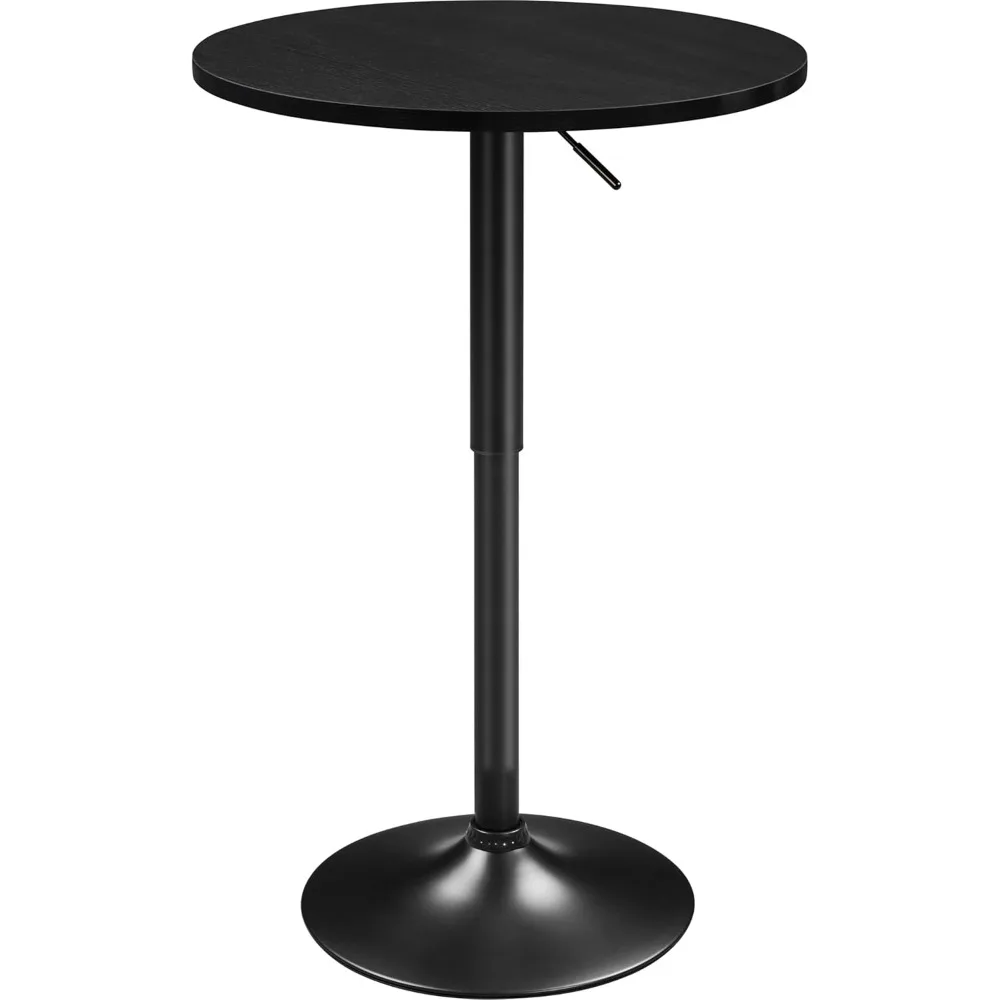 

Round Bar Table, Adjustable Height and 360° Swivel Bar Tables, Cocktail Table with MDF Top, Black Leg Base for Bar, Bistro, Caf