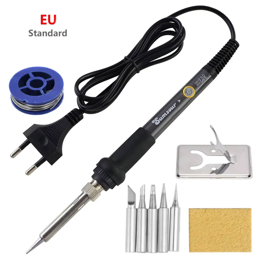 Kit de Soldadura Eléctrico 220V 60W con Temperatura Ajustable, Pistola de Soldar, Herramientas de Soldadura con 5 Puntas, Lápiz de Calor para Reparación