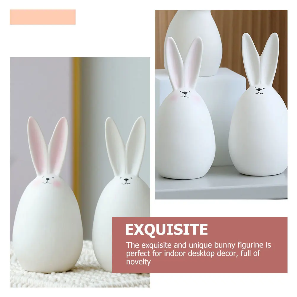 

2Pcs Couple Ceramic Rabbit Sculptures Small White Bunny Tabletop Decorations Desktop Animal Decor for Home Office