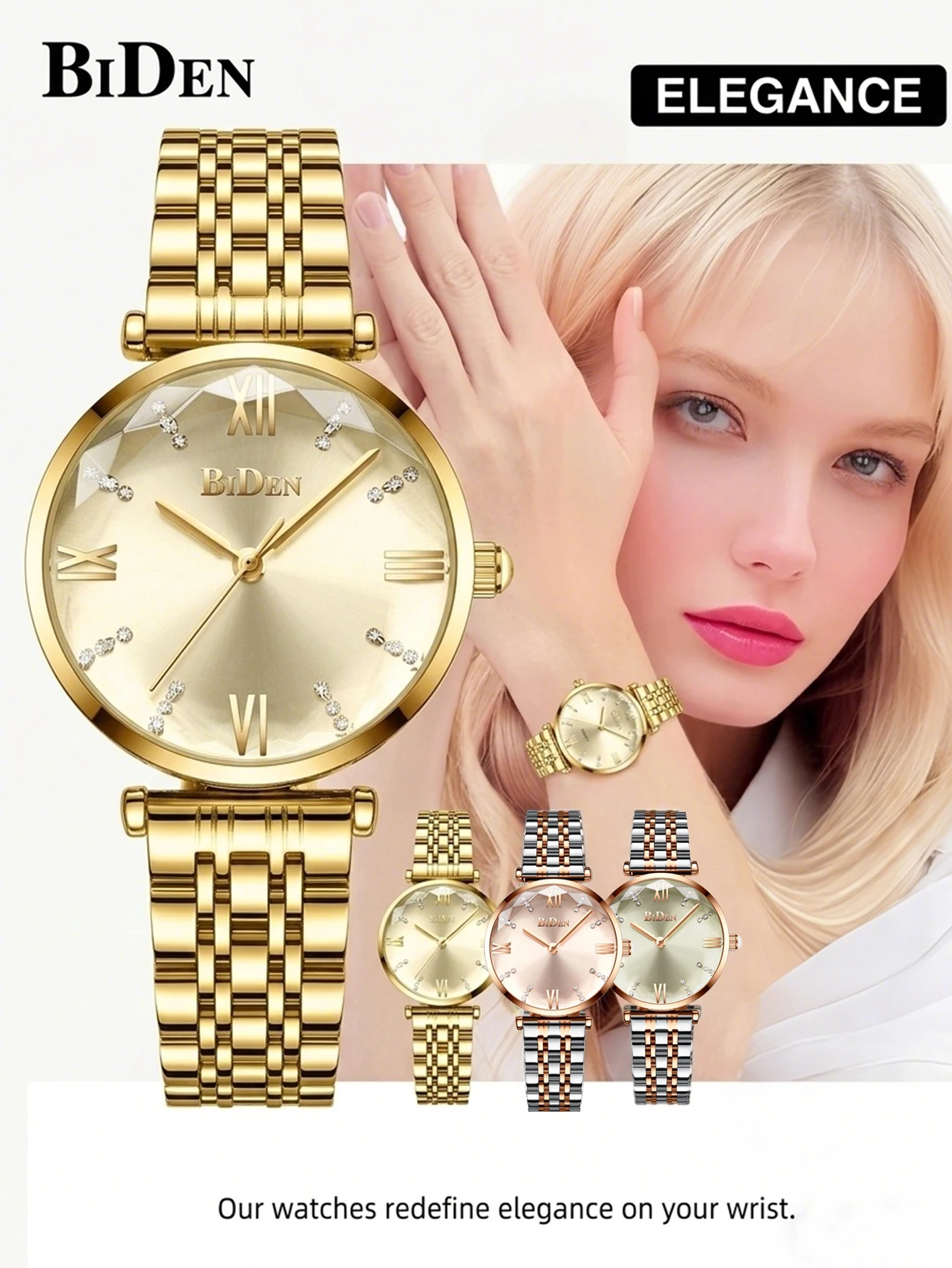 BIDEN Fashion Quartz Watch Ladies Elegant Lightweight Waterproof Easy Read Stainless Steel Strap Classic Casual Ladies' Watch