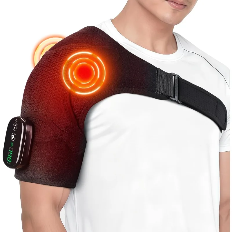 

Ergonomic Safe Comfortable Shoulder Steamer Belt Heated Vibration Electric Massager Rechargeable Deep Tissue Adjustable Temp
