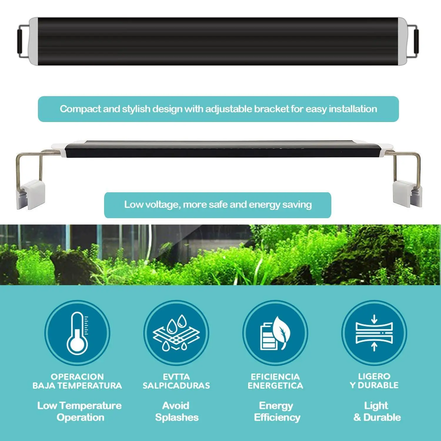 BPS LED Aquarium Light 4000K Waterproof Aquarium Lamp with Extendable Stand Super Thin led Lighting for Aquarium, Water Plant Light, 20-65cm, Extendable, Waterproof, Clip-on, Fish Tank Light, 5-25w