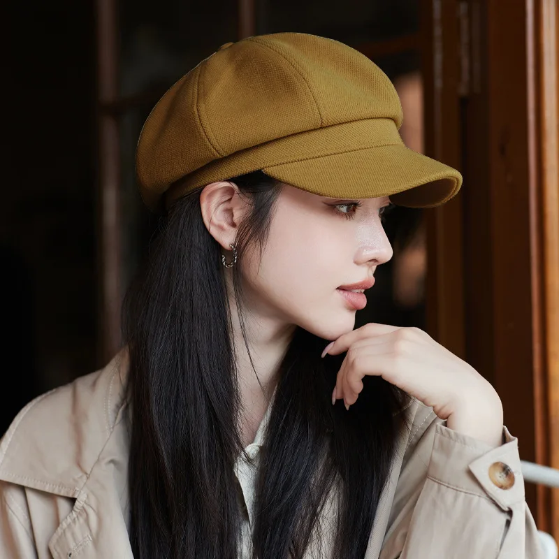 Autumn and winter new women\'s hats Advanced sense of octagonal hat thickened newsboy cap padded warm brim beret