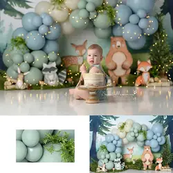 Forest Animals Photography Backdrop Balloons Garland Kids Boys Birthday Photocall Decors Child Adult Photo Studio Backgrounds