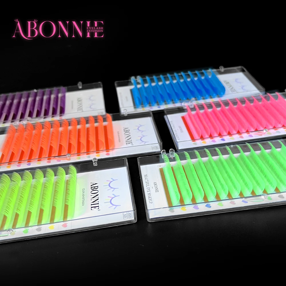 Abonnie Neon Colored Eyelashes UV Colorful Classic Lashes Extensions Fluffy Volume Cilios