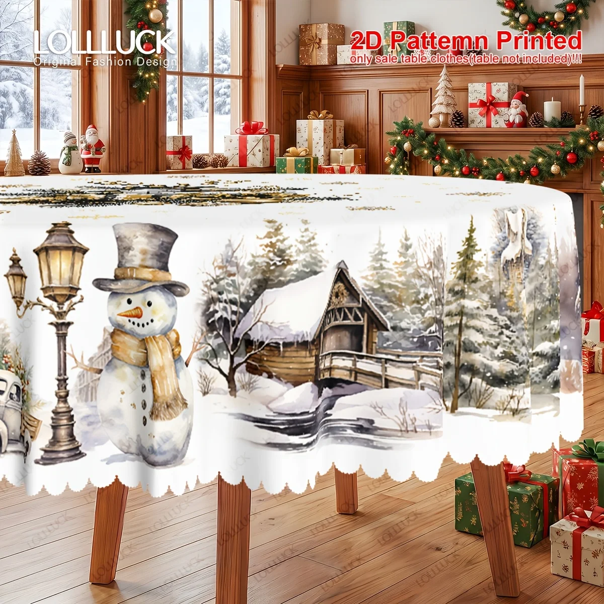 1 piece, Merry Christmas theme, send a tablecloth, retro snowman bell truck Christmas tree design pattern print