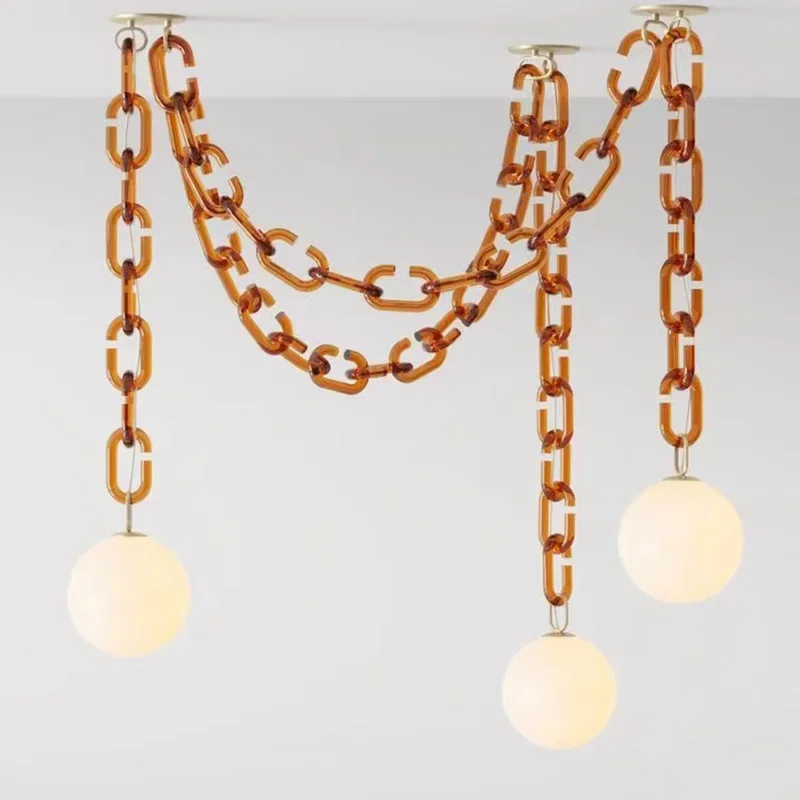 Nordic minimalist LED glass ball pendant light love chain pendant light dimmable glossy lighting fixtures living room lighting