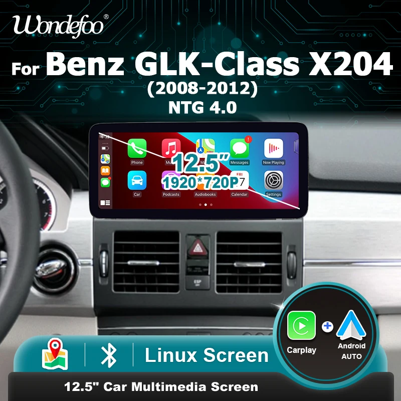 12.5" Wireless Carplay Android Auto Linux Car Radio Screen for Mercedes Benz GLK Class X204 2008-2012 Bluetooth Airplay Autolink