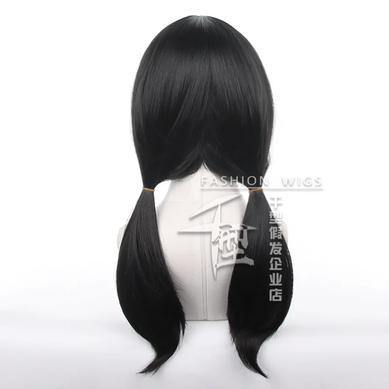 Mitaka Asa motosierra hombre Cosplay peluca pelo liso negro mujer Anime convención peluca con coletas gemelas accesorios de disfraz de fiesta