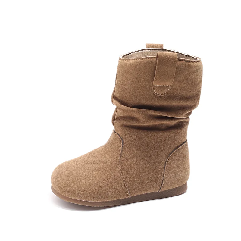 

Модные коричневые детские сапоги до середины икры с плюшевыми сапогами в стиле ретро для молодых девушек, осенне-зимняя детская обувь, коричневые сапоги с напуском для девочек