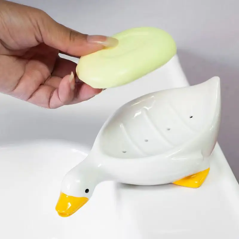 Creative Duck Ceramic Soap Box Toilet Shelf Luxury Soap Drainable Dish Holder No Punching Soap Container Bathroom Accessories