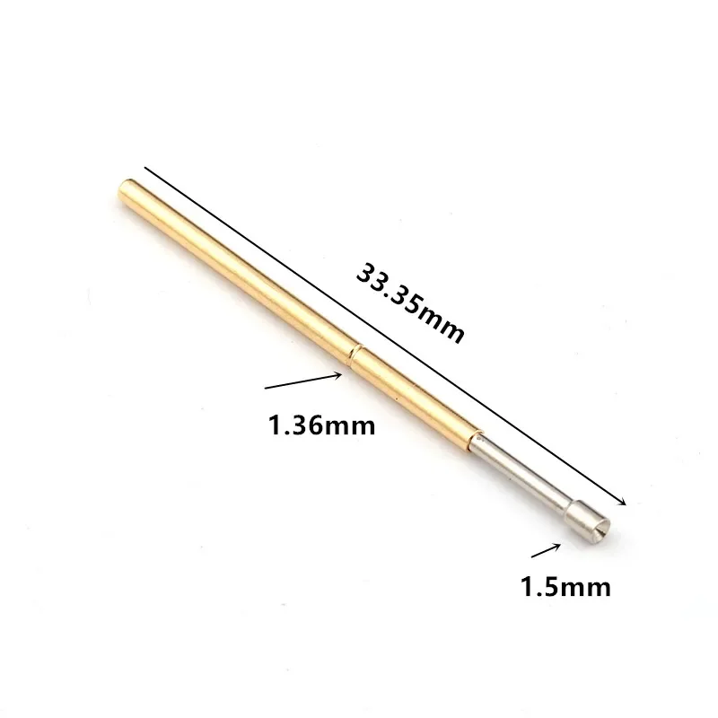 100PCS/pack Spring Test Pin P100-A2 Cup Head Needle Tube Outer Diameter 1.36mm Needle Length 33.35mm For ICT Testing