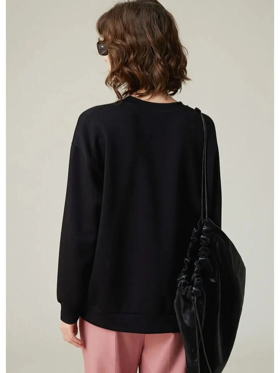 LOUIS YAO-Sudadera de malla plisada con corazón para mujer, Top holgado de cuello redondo, elegante y aireado, romántico, Otoño, 2023