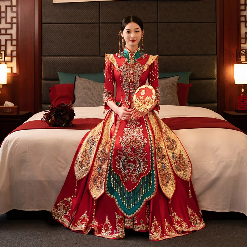 Yourqipao Heavy Beads Chinese Xiuhe Clothing Wedding Dress 2025 Red Green  Wedding Party Dresses Formal Bridal Ceremony Gowns - AliExpress 200000532