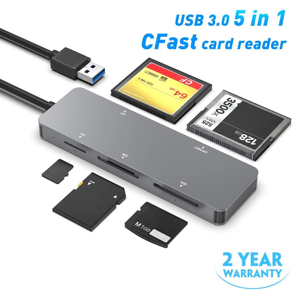 5 في 1 قارئ بطاقات SD USB/Type-C قارئ بطاقات ل CFast/CF/XD/Secure Digital/TF قارئ بطاقات الذاكرة محرك فلاش قارئ البطاقات محول