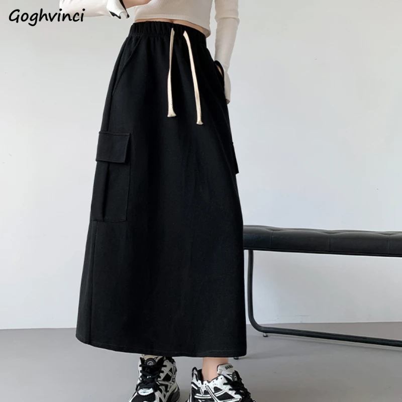 Ins Three-dimensional Pocket Cargo Skirts for Women A-line Solid Casual American Vintage All-match Trendy Spring Autumn Chic