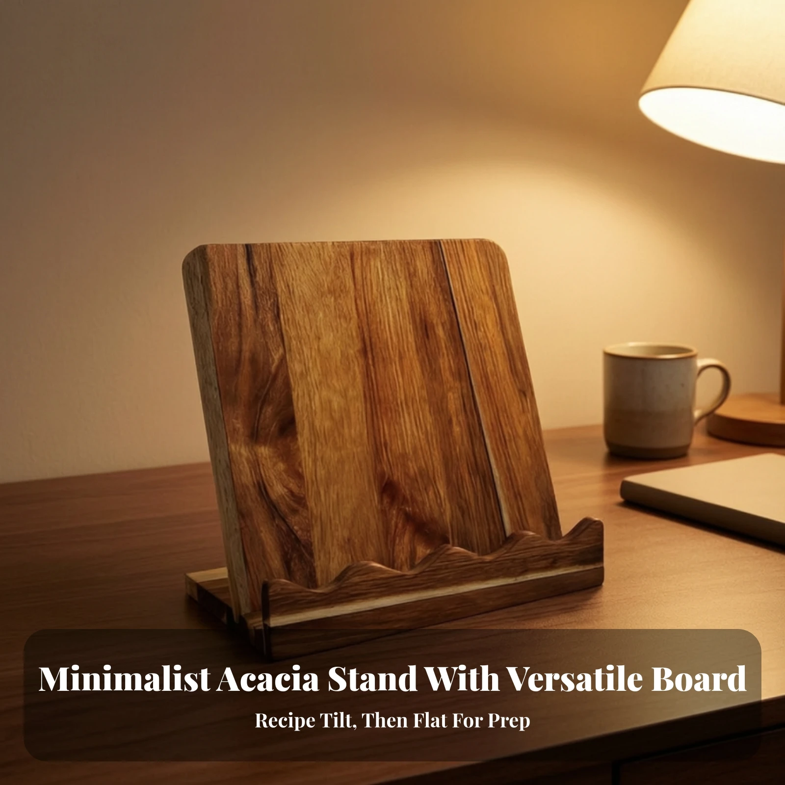 Recipe Book Holder Acacia Wood Wooden Book Stand Bookstand Multifunctional Cutting Board Sturdy for Cooks, Kitchen Counter, Desk