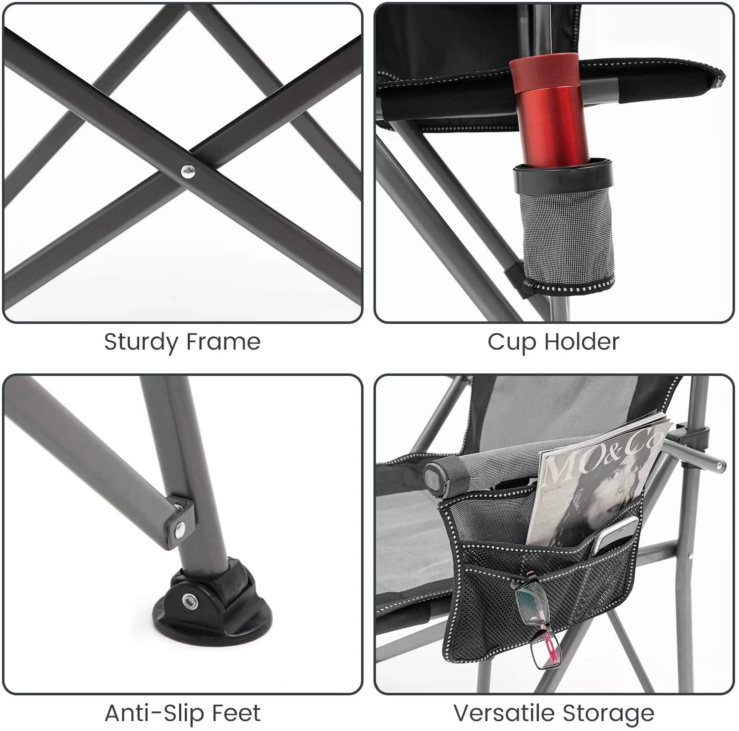 Outdoor Portable Metal Camping Chair Folding Stool Large Beach Chairs with Cup Holder Outdoor Carry Bag