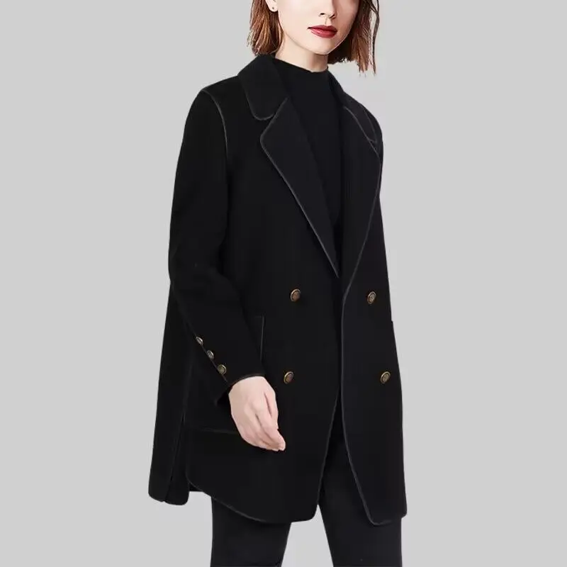 

Двустороннее шерстяное пальто Hebe Sle, зимняя модная коллекция 2023 года, высококачественная верхняя одежда из чистой шерсти, женский пиджак средней длины.