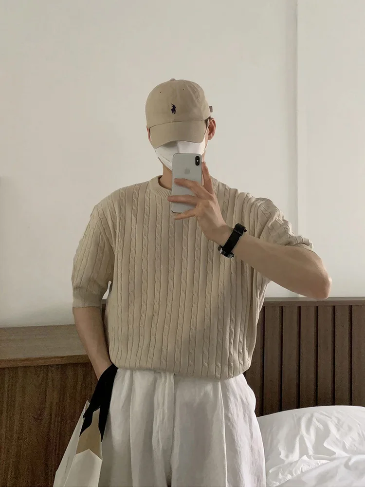 

Высококачественная эластичная трикотажная футболка с коротким рукавом для мужчин, летняя, легкая, из ткани Mellow, новинка Dongdaemun