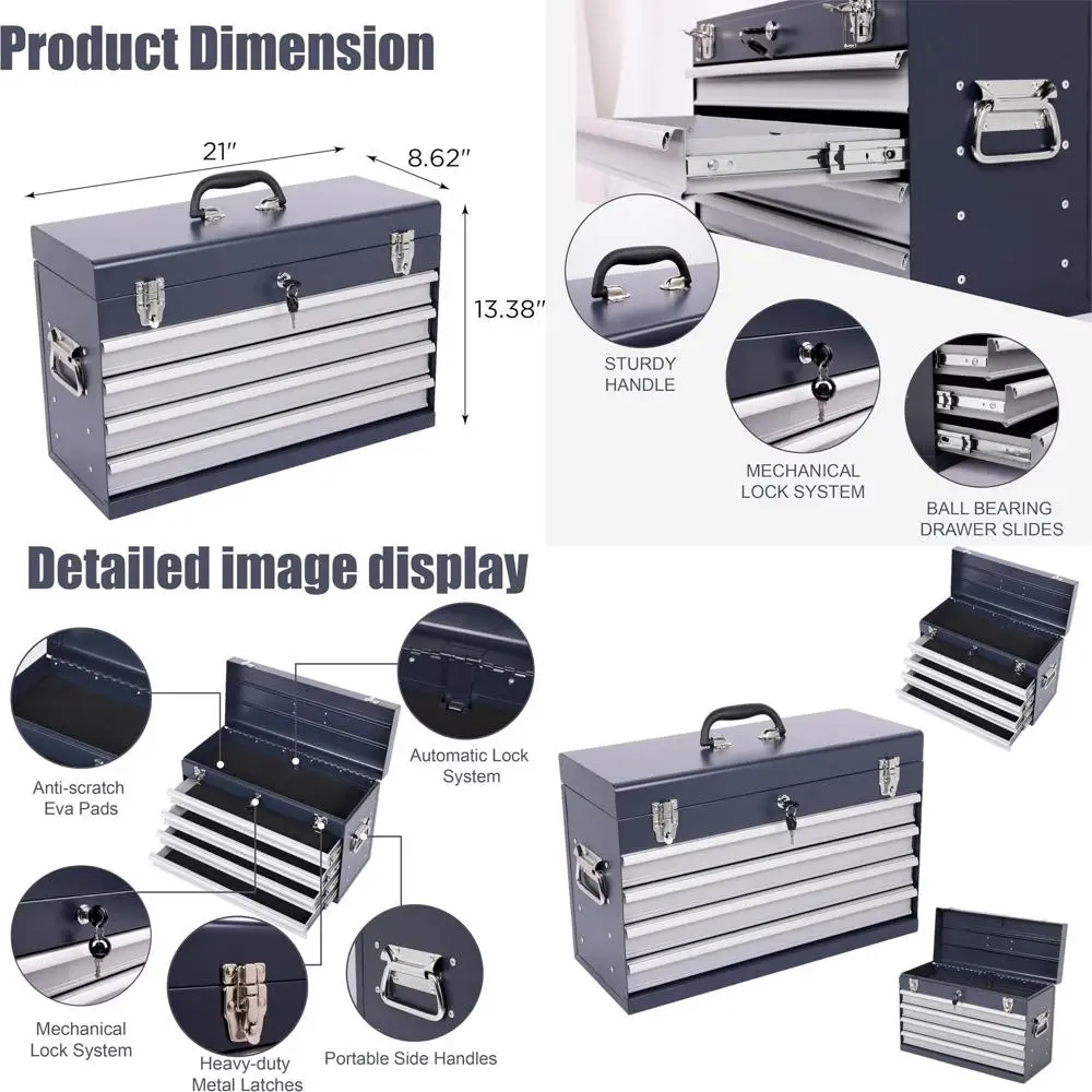 

21-секционный 5-уровневый стальной ящик для инструментов с верхним лотком, портативное хранилище для гаража, дома или верстака (серый)