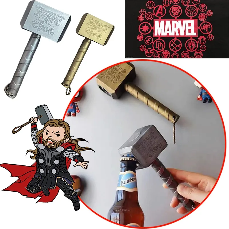 16cm Marvel Avengers Bottle Opener Anime Thor Hammer Multi Functional Long Handled Beer Beverage Bottle Opener Keychain Toy Gift