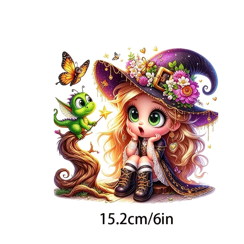 Witch Girl & Baby Dragon Vinyl Sticker, Decal for Laptop Water Bottle Truck Motorcycle Window Wall Cup, Holiday Gift