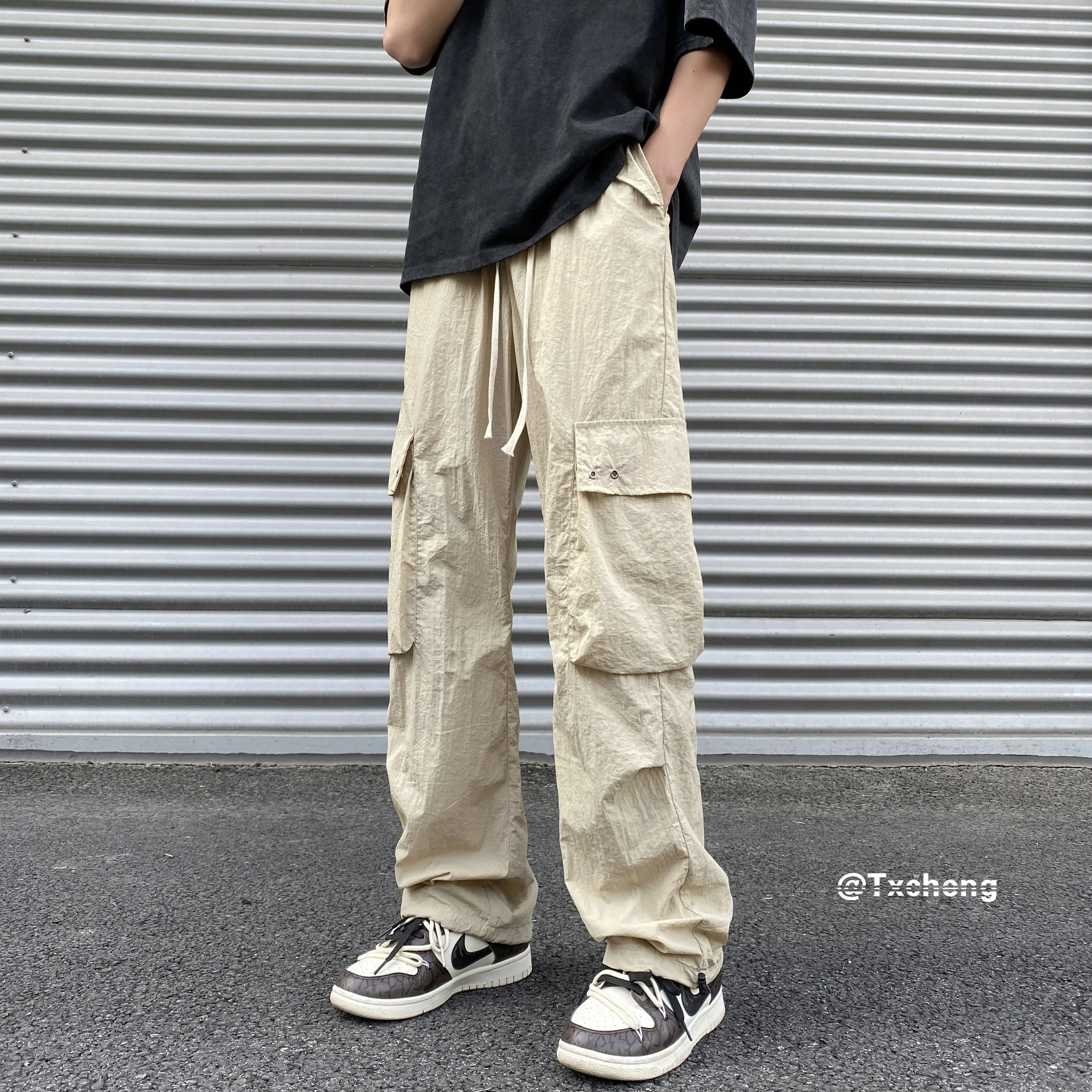 

Мужские летние тонкие брюки Qui Dry Large ket в стиле ретро, прямые повседневные брюки, дышащие свободные брюки для подростков Faion