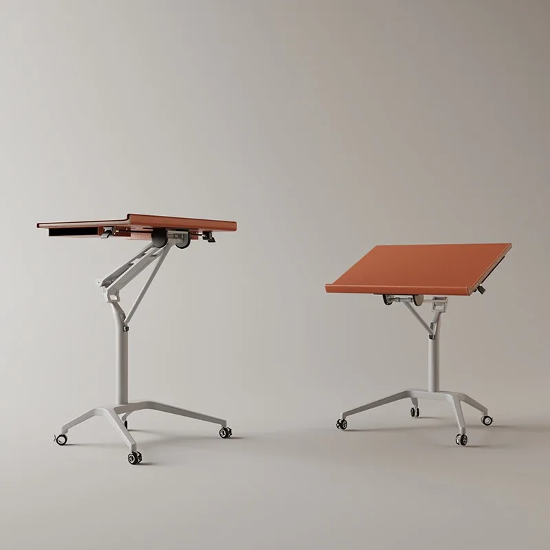 Mobile Height Adjustable Computer Desk Metal Tiltable Folding Drawing Table With Rolling Casters For Home Office Workstation