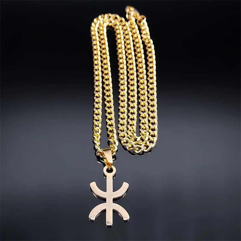 Hip Hop Africa Berbers Symbol Pendant Necklaces for Women Men Stainless Steel African Berber Kabyle Style Necklace Jewelry N1730