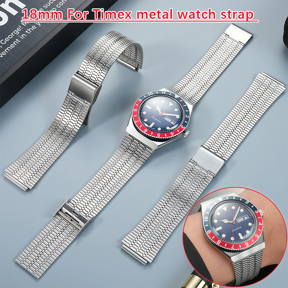 18mm Stainless steel Watch Strap For Timex Q TIMEX Series Retro Metal Watchband TW2T80700 TW2U61300 TW2U61200 Replace Bracelet