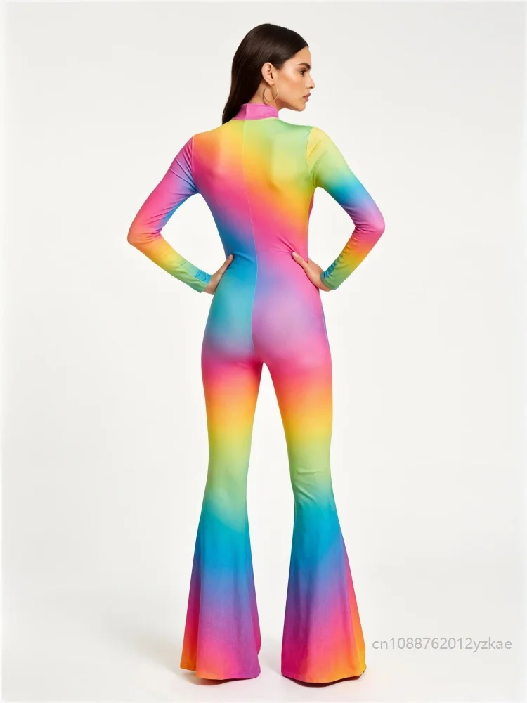 New Rainbow Gradient Jumpsuit For Women Music Festival Cosplay Geometric Print Bodysuit Halloween Party Stage Performance Outfit view 3