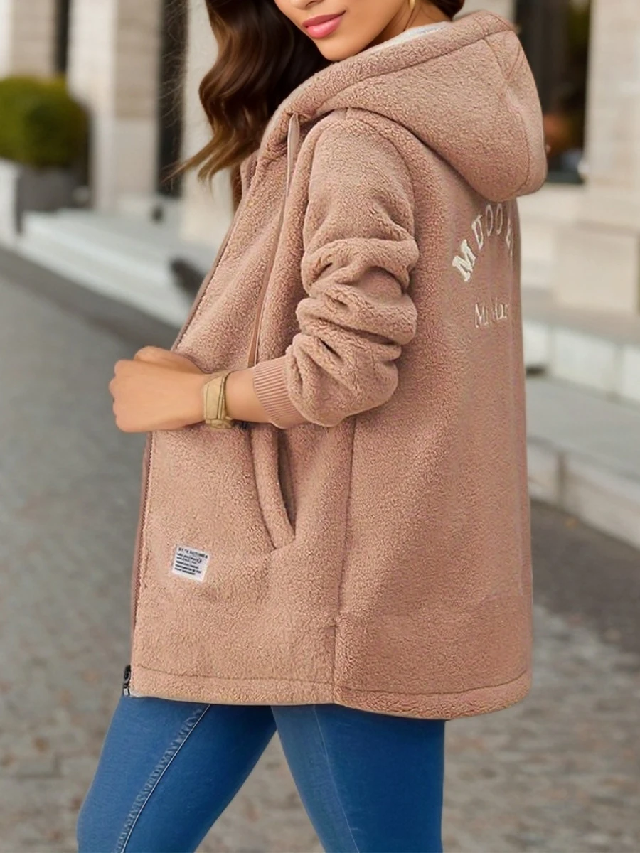 Thickened Fleece-lined Sweatshirt Women\'s Hooded Top Cardigan Winter Trendy New Style Lamb Wool Jacket