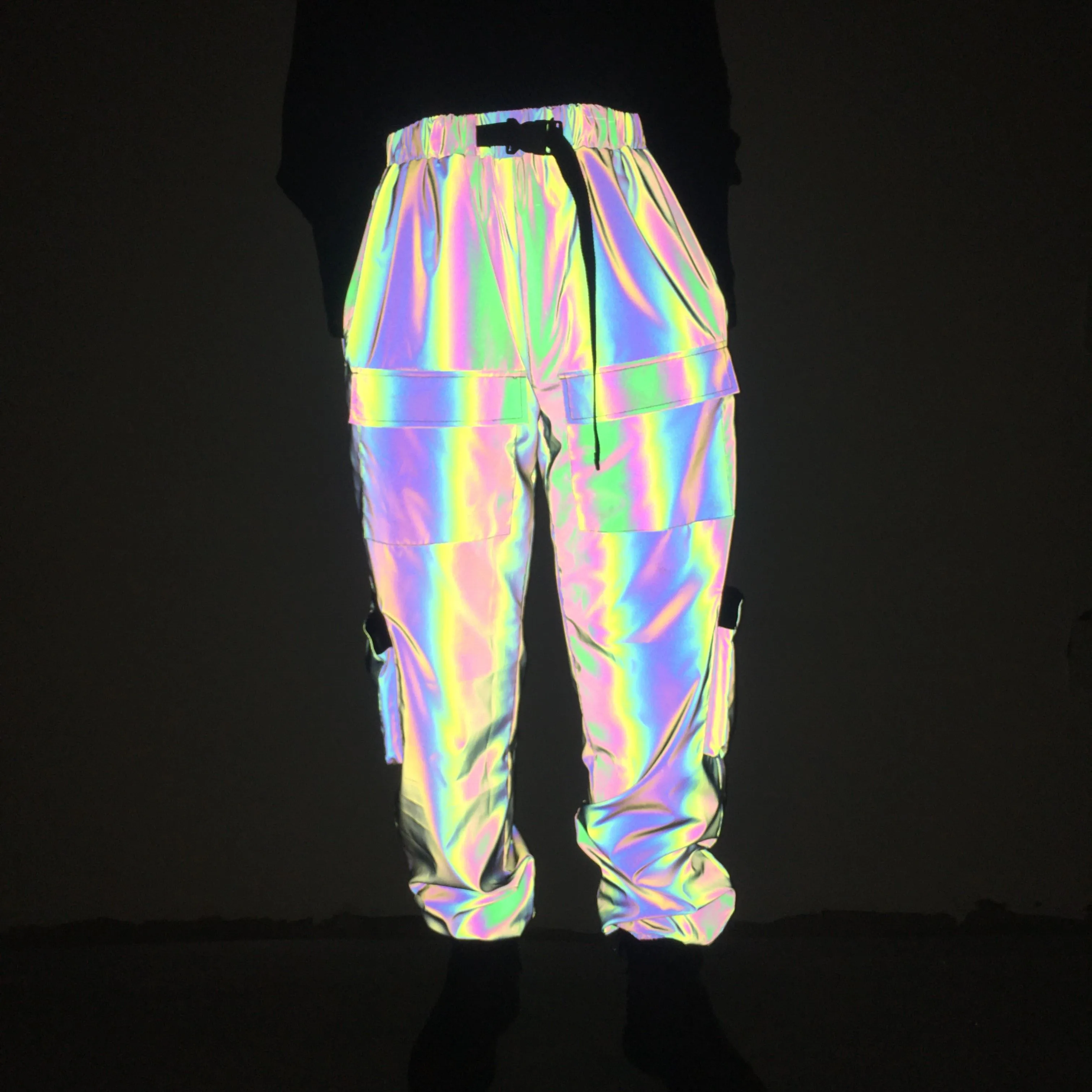 여성용 홀로그램 반사 레이브 기하학적 컬러풀 힙합 카고 팬츠, 캐주얼 조깅 스웻팬츠 의류