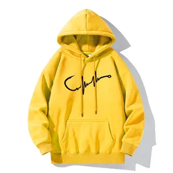 New heartbeat line fishing hook pattern hoodie fashion hooded sweatshirt leisure street shooting Harajuku pullover