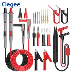 Cleqee P1503E 21pcs Multimeter Test Leads Kit with Tweezers Test Probes 4mm Banana Plug Replaceable Needles Alligator Clips