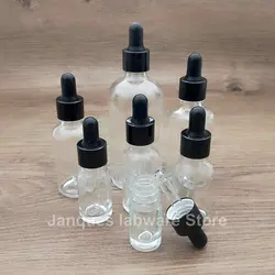 10 pces laboratório 5ml a garrafa de vidro transparente do conta-gotas 100ml com tampão preto do parafuso, garrafas de óleo essencial com pipeta de vidro