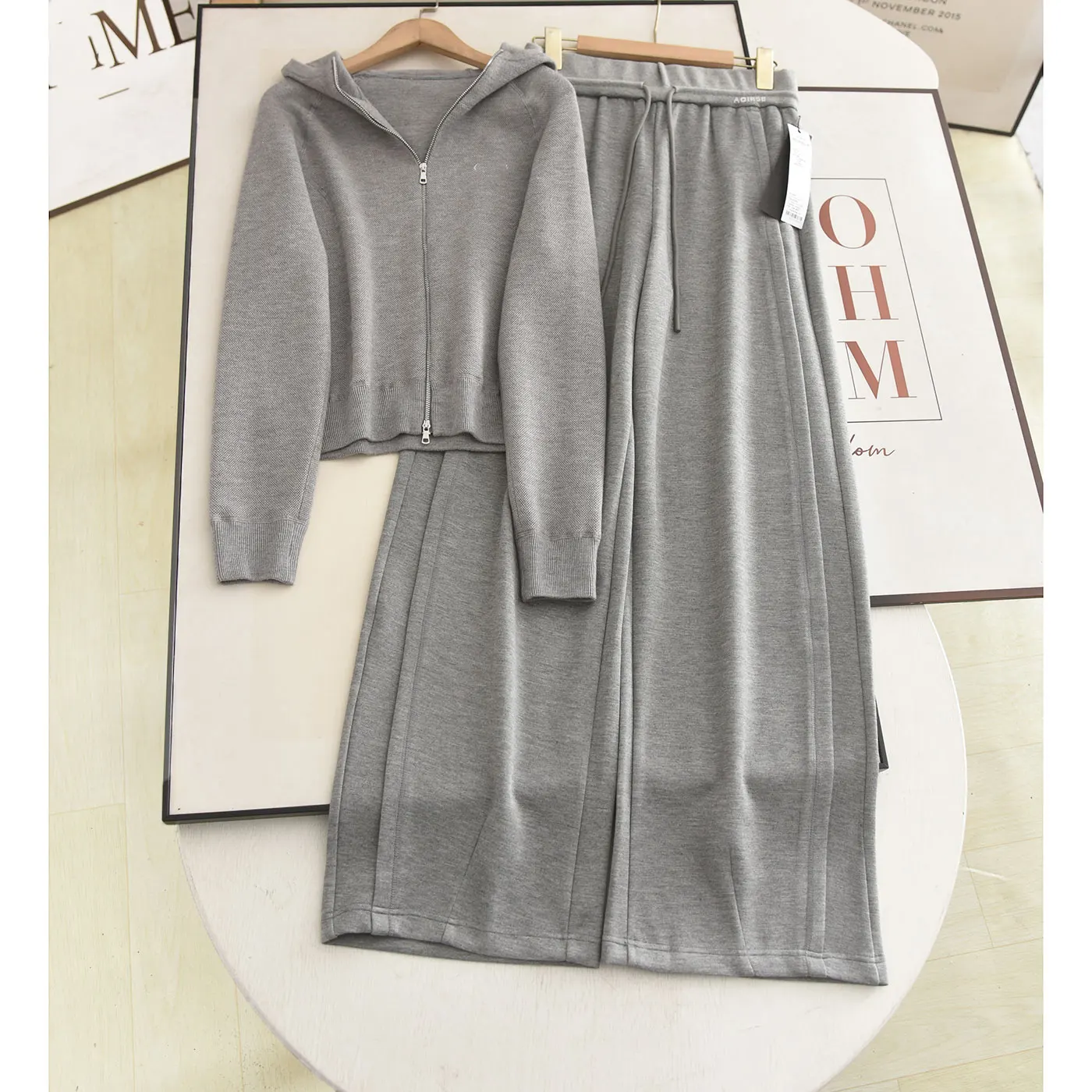 

Xiao Ai Casual Spor Hoodie Set Women's Spring New ey Versatile Wide Leg Pants Two Piece Set High Waist Spring Faion