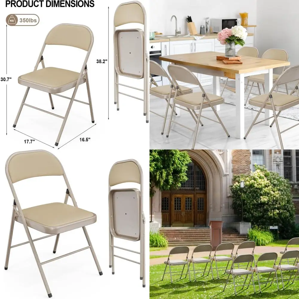 

Padded Folding Chairs, Metal & PU Leather, 350 lbs Capacity, Set of 2, Khaki