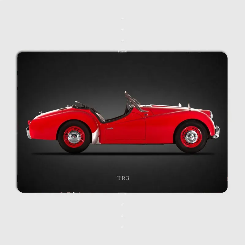 Classics Sports Car TR3 Red  A two-seater convertible Car Metal Posters Club Home decoration Tin Sign Room decoration Wall Decor