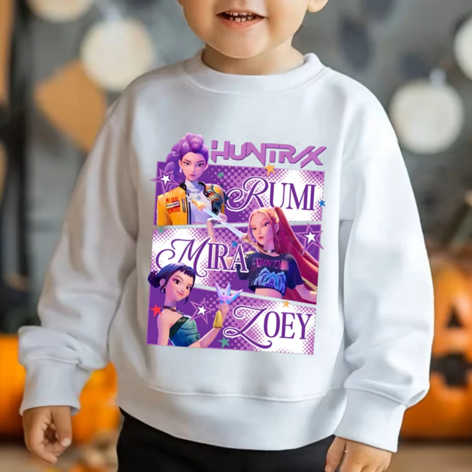 

Толстовка Kpop «Охотники на демонов», топы Kawaii для мальчиков и девочек, толстовки с рисунком Rumi Mira Zoey, детские пуловеры с круглым вырезом и длинными рукавами