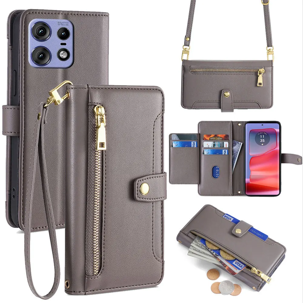 Кожаный чехол-книжка на молнии с ремешком и отделениями для 5 карт для Redmi Note 15 Pro Plus 14S 14 4G 164mm 13 13R Multi