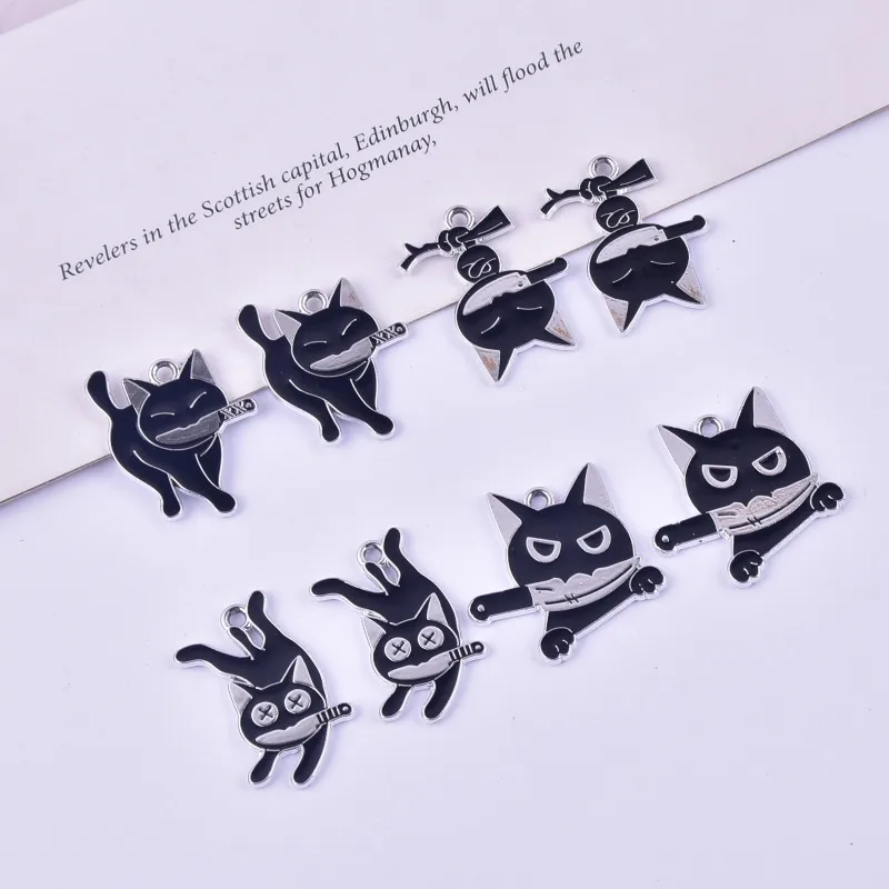 Mix 10pcs/pack Fashion Knife Cat Gothic Style Metal Charms for Earring Necklace Jewelry DIY Making