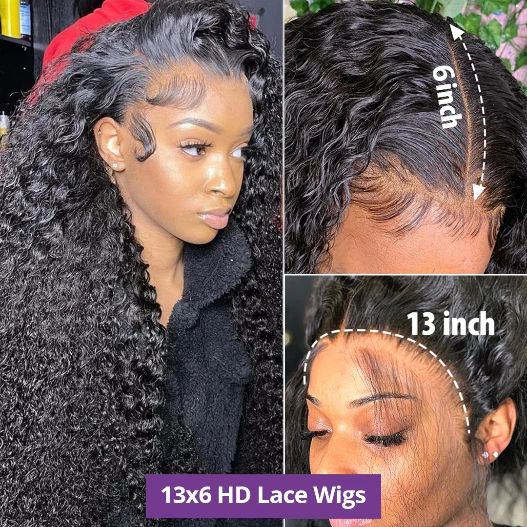 Perruque Lace Front Wig sans colle naturelle bouclée, cheveux humains, deep wave, HD, 13x4, 13x6, 30 40 pouces, pour femmes