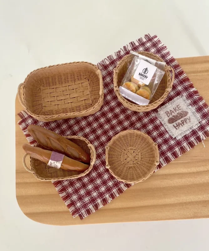 1/6 مصنوعات خوص مصغرة لبيت الدمى - سلة، سلة فواكه/خبز/زهرة، حقيبة، معلقة على الحائط، سلة أطفال |   الدعائم بيت الدمى الصغيرة