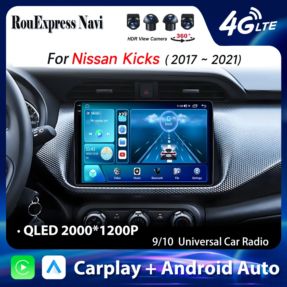 Android Carplay Auto For Nissan Kicks 2017 2018 2019 2020-2021 Car Radio Player Multimedia Stereo Navigation GPS Video Bluetooth