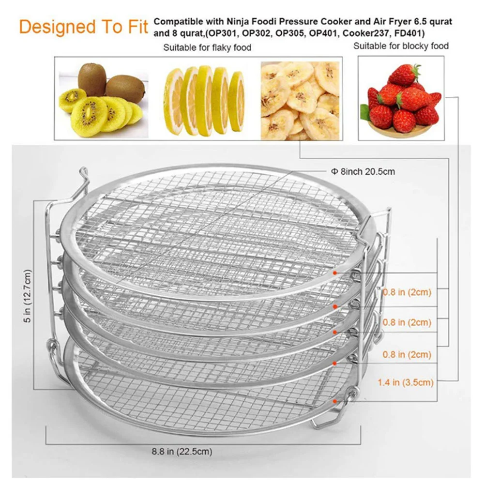 Acessórios para fritadeira a ar de aço inoxidável de 5 camadas Suporte para fritadeira a ar Grelha 304 Desidratador