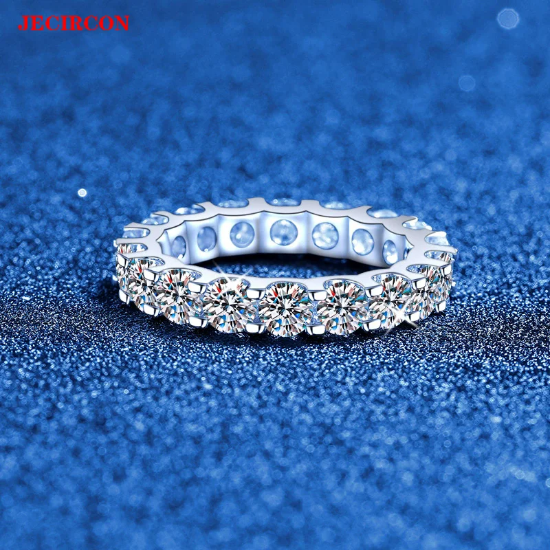 

JECIRCON Full Diamond Moissanite Eternity Band 4mm Each Stone S925 Sterling Silver Sparkling Stackable Ring Unisex Daily Commute