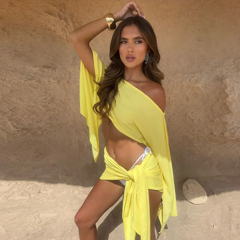 القطن الكتان طويلة الأكمام المحاصيل الأعلى 2 قطعة مجموعة المرأة قطعة واحدة الملتوية عقدة تنورة صغيرة دعوى الصيف سيدة شارع العليا وتتسابق